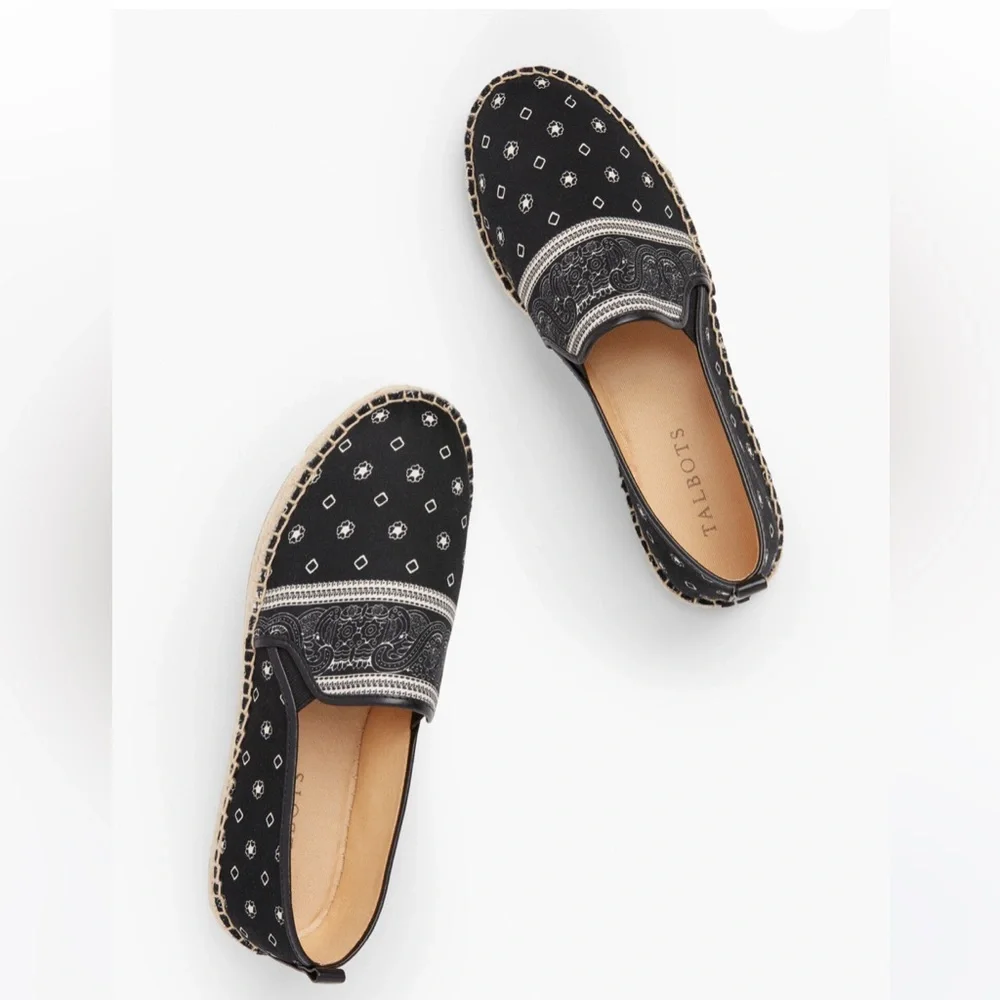 Talbots Izzy Sateen Black‎ Bandana Festival Espadrilles Sz. 6.5